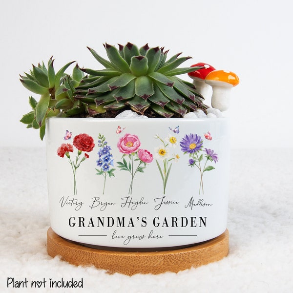 Birth Month Flower Mini Succulent Pot, Grandmas Garden Plant Pot, Nanas Garden Grandkids Succulent Pot, Gift For Gardener, Mothers Day Gift