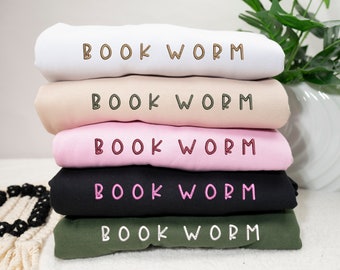 Embroidered Minimalist Bookworm Sweatshirt, Book Worm Sweatshirt, Teacher Sweatshirt, Booktrovert Gifts, Gifts for Book Lover,Librarian Gift