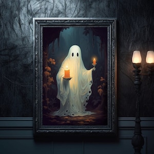 Ghost in the Forest Poster, Cottagecore Poster, Halloween Poster Print, Dark Academia, Gothic Spooky, Halloween Art, Halloween Digital Print