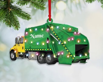 Custom Garbage Truck Christmas Ornament, Trash Truck Christmas Ornament, Garbage Man Ornament, Dump Truck Ornament, Sanitation Worker