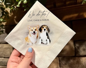 Personalized Pet Wedding Napkins, Custom Pet Cocktail Napkins,Custom Pet Napkin Bachelorette, Custom Pet Napkins,Custom Dog Portrait Napkins