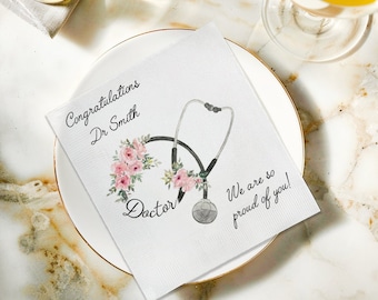 Custom Doctor Graduation Napkins, Flower Dr Nurse 2024 Graduation Napkins, Grad Cocktail or Luncheon Napkins, Graduation Party Decoration