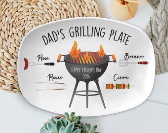 Grandpa Custom Grilling Platter With Kids Name, BBQ Platter Papa's Gift, Father's Day Gift For Dad From Daughter Son, Daddy's Grilling Plate