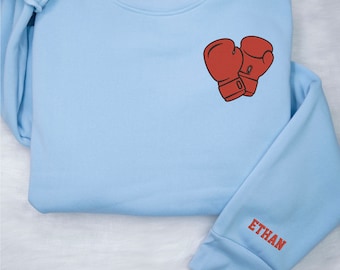 Boxing Gloves Embroidered Sweatshirt, Custom Name Boxing Sweatshirt, Boxing Lover Gift, Boxing Lover Hoodie, Gift For Boxer