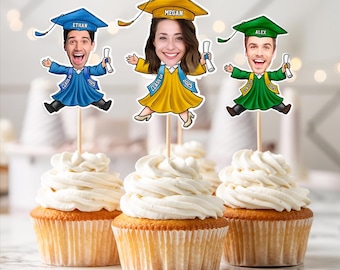 Personalized Graduate Face Cupcake Toppers, Custom Graduation Decor, Funny Grad Gift, Party Favors, 2025 Graduation Decor Cupcake Toppers