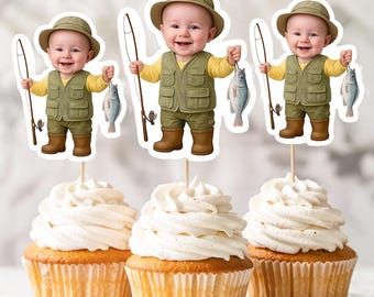 Custom fishing cupcake toppers,Personalized Face fisher Cupcake Toppers,gift for fisherman, gifts for fishing lovers, fishing Cupcake Topper