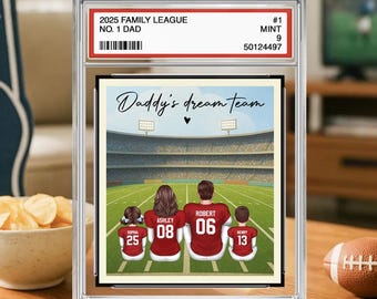American Football Daddy's Dream Team No. 1 Dad Man & Kids Sitting Trading Card Style Personalized Acrylic Block Plaque, Gift for Dad,Husband
