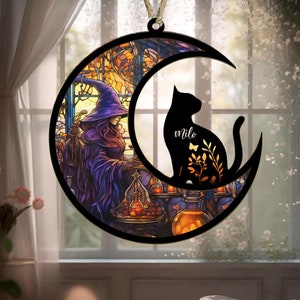 Cat Memorial Suncatcher, Personalized Cat with Name, Loss of Pet Sympathy Gift, Stained Glass Light Catcher, Engraved Cat Lovers Gifts image 7