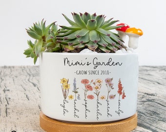 Mimis Garden Plant Pot, Custom Birth Month Flower Plant Pot, Grandmas Garden Succulent Pot, Nana With Kids Names Flower Pot, Mother Day Gift