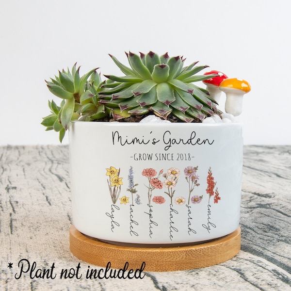 Mimis Garden Plant Pot, Custom Birth Month Flower Plant Pot, Grandmas Garden Succulent Pot, Nana With Kids Names Flower Pot, Mother Day Gift