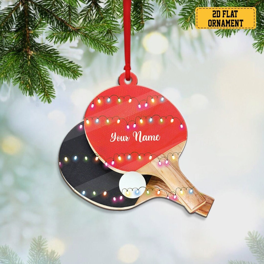 Personalized Rackets and Ball Christmas Light Ornament, Table Tennis