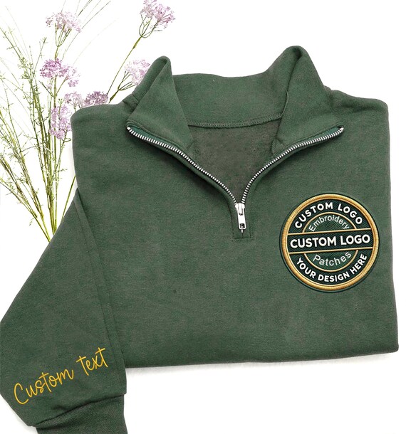 Custom Logo Embroidered Quarter Zip Sweatshirt, Personalized