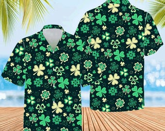 St Patrick's Day Hawaiian Shirt Men Women, Lucky Clover Hawaiian Shirt, Patrick's Green Shirt, Aloha Button Down Shirt, Irish Hawaiian Shirt