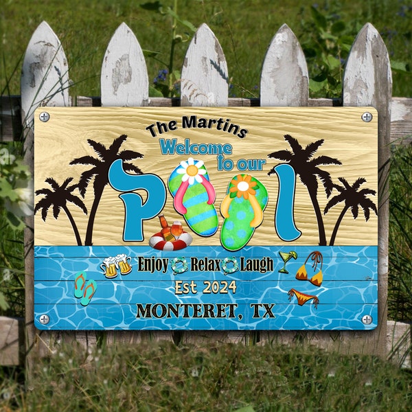Personalized Pool Door Sign - Family Name with up to 4 Dogs - Keepin' It Cool In The Pool - 4UJYU0 main image 1