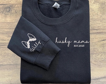 Embroidered Husky Mom Sweatshirt, Gift For Dog Mom, Husky Mama Sweatshirt, Husky Mom Hoodie, Gift For Husky Owner, Husky Dog Lover Gifts