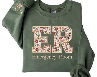 Floral Emergency Department Sweatshirt, Emergency Nurse Sweatshirt, Emergency Shirt, ER Nurse Crewneck, ER Nurse Gift, ER Department Sweater