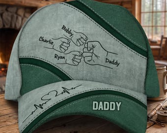 Personalized Daddy's Team Fist Bump Classic Cap, Custom Family Hat for Dad Husband Grandpa, Gift for Father’s Day & Birthday