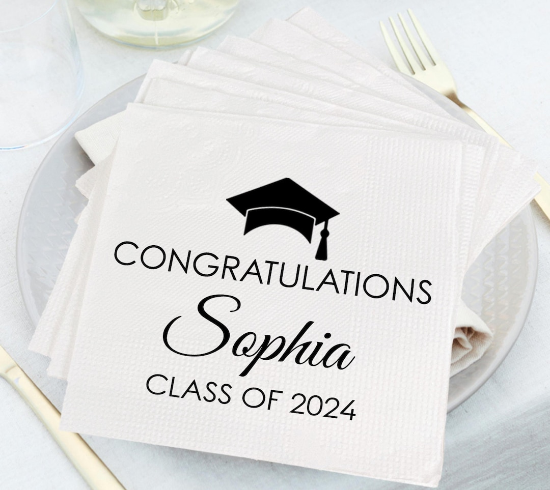 Personalized Graduation Napkins, Class of 2024 Graduation Napkin, Grad Cocktail or Luncheon