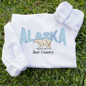 Alaska Embroidered Sweatshirt, Embroidery Alaska Polar Bear Unisex Sweatshirt, States And Citis Crewneck, Embroidered Hoodie