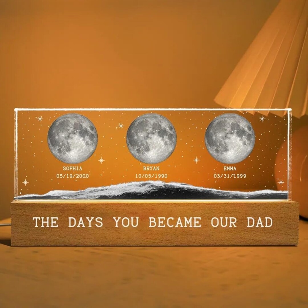 Personalized Moon Phase Led Night Light for Dad, Father's Day Gift for ...