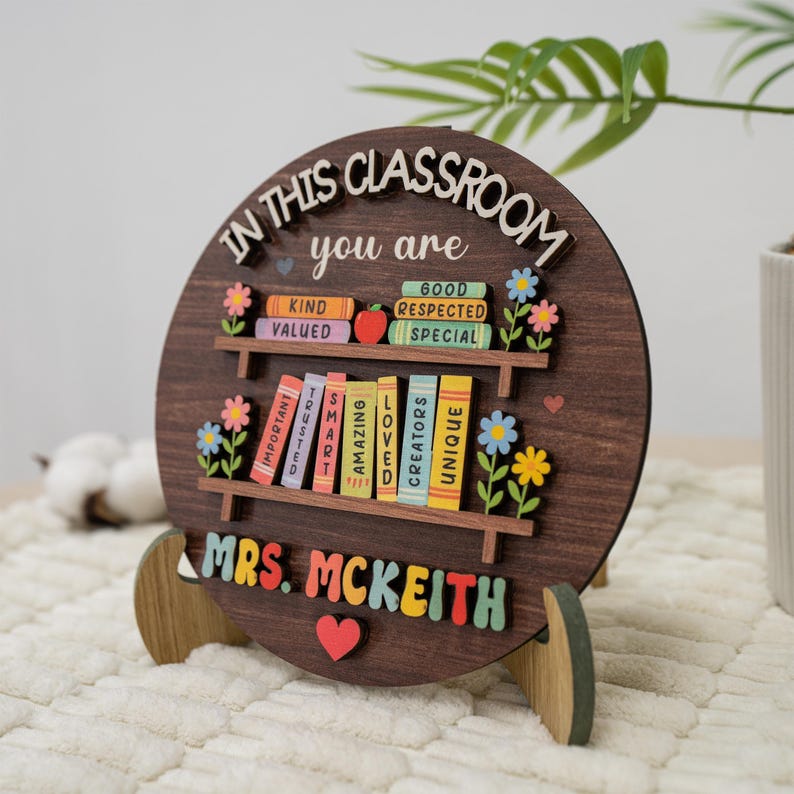 Personalized Teacher Wooden Door Sign, Classroom Door Hanger Decor ...