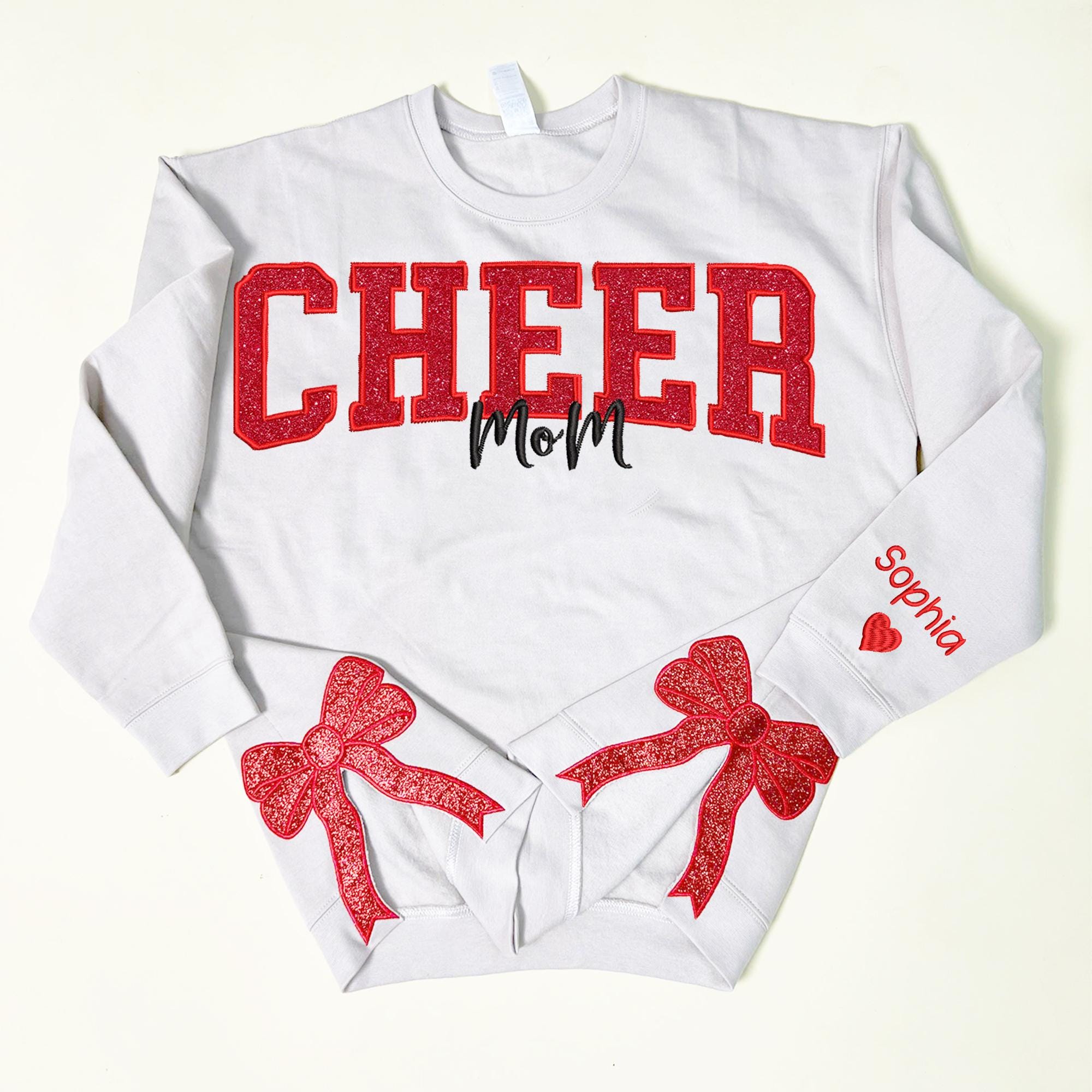 Cheer Mom Side Bow Cut-Out Sweatshirt With Glitter, Trendy Coquette Bow, Cheer Mom Sweatshirt Cheer Gift Glitter Cheerleader Hoodie Coquette