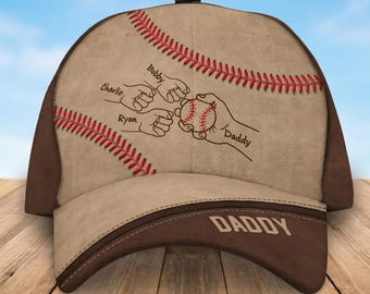 Personalized Baseball Dad Grandpa Fist Bump Classic Cap, Custom Baseball Family Hat, Grandpa Gift, Father’s Day Cap, Sports Dad Hat
