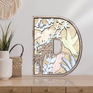 Letrero inicial de madera 3D personalizado, alfabeto inicial de madera de 4 capas, naturaleza, decoración de pared para habitación de bebé, regalo de cumpleaños, regalos para amantes de la naturaleza