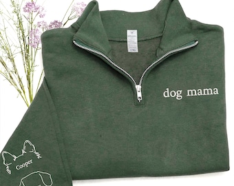 EMBROIDERED Dog Mama with Custom Pet Names Sweatshirt, Personalized Dog Mom Quarter Zip Sweatshirt, Custom Pet Crewneck, Dog Lover Gifts