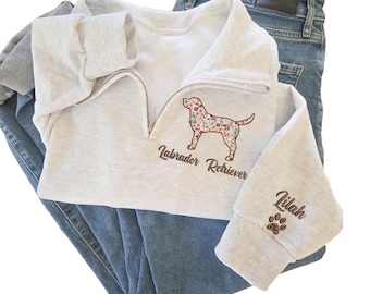 Custom Labrador Retriever Sweatshirt, Personalized Dog Name Sleeve Crewneck, Wildflowers Labrador Mom, Gift for Lab Mama, Christmas Gifts