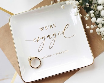 Custom Engagement Ring Dish, Wedding Ring Dish, Ring Dish, Gift for Couple, Gift for Bride, Ring Holder Dish, Engagement Gift,Jewelry Holder