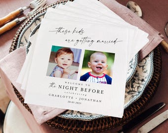 These Kids are Getting Married Napkins, Custom Wedding Napkins With Photo, Rehearsal Dinner, Wedding Engagement, Bridal Shower Decorations
