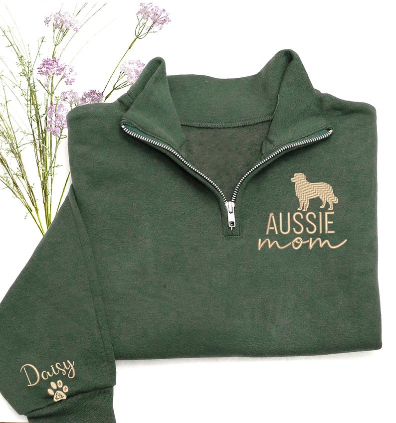 australian shepherd, aussie, aussie sweatshirt, custom dog name, custom dog gift, dog sleeve, sweatshirt sleeve, aussie shirt, aussie gift, gift for, wildflowers, aussie crewneck, mothers day gift