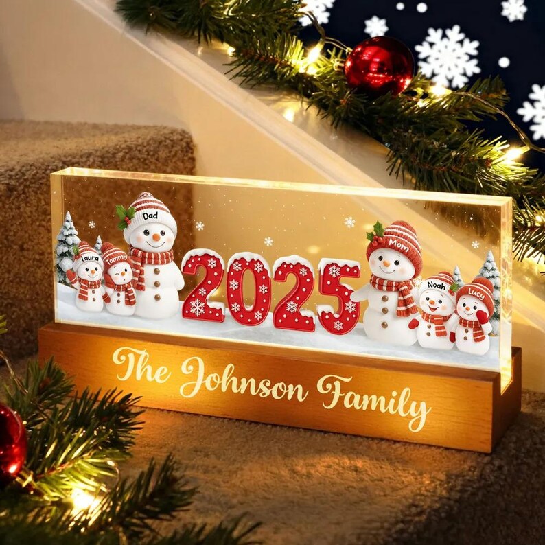 Family Snowman 2025 Acrylic Block LED Night Il El2z 