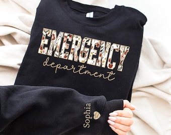 Floral Emergency Department Sweatshirt, Emergency Nurse Sweatshirt, Emergency Shirt, ER Nurse Crewneck, ER Nurse Gift, ER Department Sweater