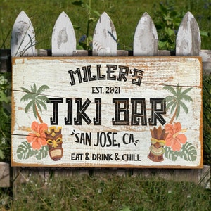 Custom Tiki Bar Metal Name Sign, Outdoor Home Bar Decor Eat Drink & Chill Sign Backyard Patio Sign New Home Gift Vintage Tiki Bar Decoration