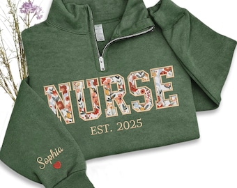 Nurse Crewneck, Embroidered Nurse Sweatshirt Floral Applique Sweatshirt, Nurse Crewneck, Gift for Nurse, Nurse Appreciation Gift
