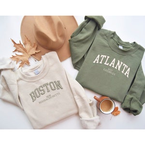 Custom Your City Sweatshirts, Custom City Embroidered Sweatshirts Your Town and State Shirt, Custom Embroidered Sweatshirt Gift For Couple