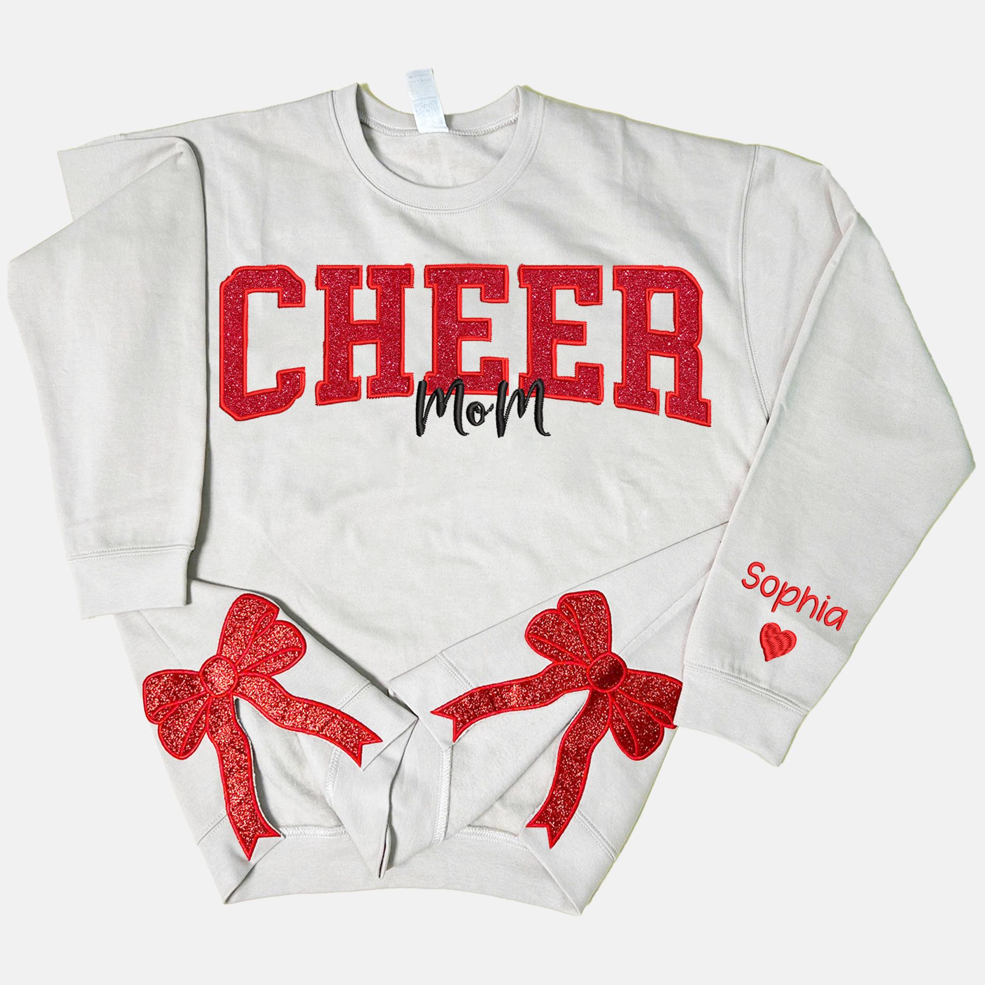 Cheer Mom Side Bow Cut-Out Sweatshirt With Glitter, Trendy Coquette Bow, Cheer Mom Sweatshirt Cheer Gift Glitter Cheerleader Hoodie Coquette