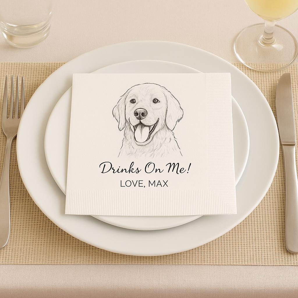 Custom Pet Cocktail Napkins, Dog Wedding Napkins, Custom Pet Cocktail Napkins, Customized Pet Napkins, Custom Pet Portrait Wedding Napkins