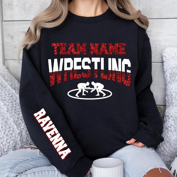 Personalized Wrestling Mom Shirt, Women’s Wrestling Sweatshirt, Printed Glitter Crewneck, Custom Colors, Gift Wrestling Shirts, Sweatshirt