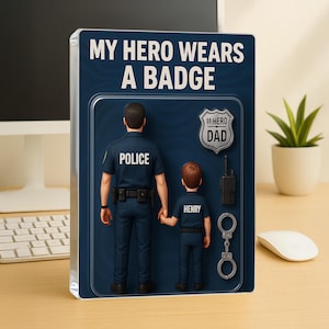 Custom Figure Police Dad My Hero Wears A Badge, Personalized Acrylic Block Plaque, Father's Day Gift for Dad, Gift for Husband