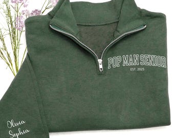 Custom Pop Man Senior Sweatshirt – Personalized Name Sleeve Pullover – Christmas Gift For Dad And Grandpa