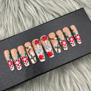 Fake Nails | Glue On Nails | Press On Nails | Coffin Nails | Long Fake Nails | Luxury Nails - A364