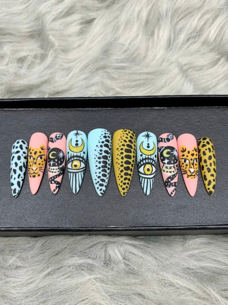 Leopard Stiletto Nails Art A217 Etsy