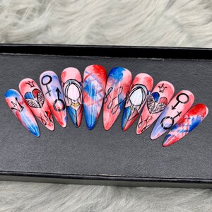 Tripping illusion Press On Nails | Handpainted Abstract Nail Art | coffin nails design/Summer press on nails, florescent rainbow nails -A123
