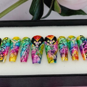 Fake Nails | Glue On Nails | Press On Nails | Coffin Nails | Luxury Nails | Long Fake Nails- A48