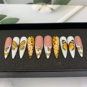 Gold glitter butterfly french press on nails/Trendy nails/ Crystal nails - A81