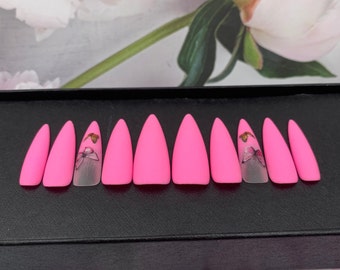 Butterfly Pink Matte Stiletto Press On Nails - Luxury False Nails-A28