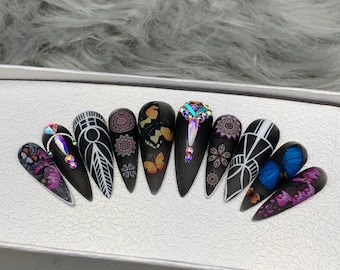 Luxury Press on Nails | Nail Set | Fake Nails | Glue On Nails | Press On Nails | Coffin Nails | False Nails | Long Fake Nails- A174
